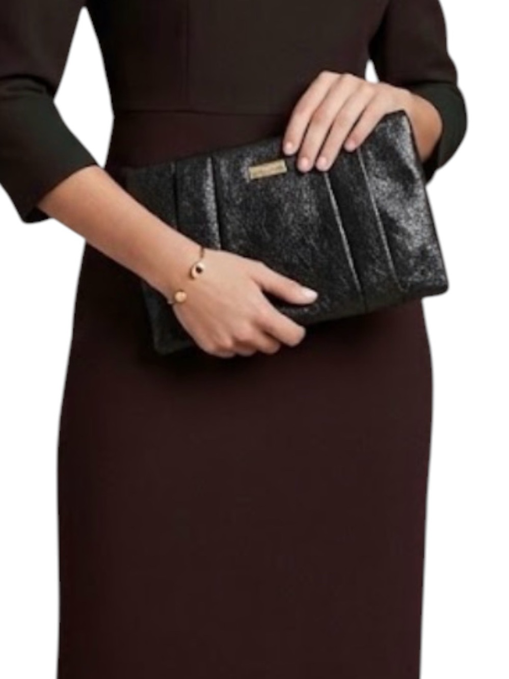 kate spade Black Textured Leather Clutch Purse Large 12”x8” Flex Spring Closure